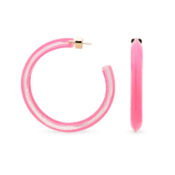 Alison Lou "Loucite" Groovy Jelly Hoop Earrings - Pink Carnation (NWT) - Picture 3 of 5